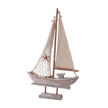 Imagem de XLWLLNJ Mini modelo de modelo de decoração de madeira mediterrânea de madeira barco a vela de madeira para escritório sala de estar, 35cm X 20.5cm X 4.5cm