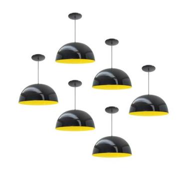 Imagem de Kit 6 Luminária Pendente Meia Lua 24cm Interior Amarelo Com Fiação 110