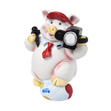 Imagem de Gralara Estátua de porco, cofrinho de porco, caixa de dinheiro para crianças, escultura de resina, estatueta de animal para escritório, Chapéu Vermelho