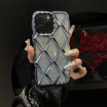 Imagem de Capa de celular luxuosa com glitter 3D cubo diamante mármore macio para iphone 12 13 14 15 Pro Max 14 15 Plus 11 capa protetora transparente, azul, para iPhone 13 ProMax