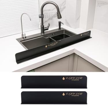 Imagem de Pia de acrílico Splashbacks – Protetor contra respingos de água para cozinha, ilha e banheiro, película magnética fixável, respingos, acrílico preto (amassado) (44,5 x 3 x 8,4 cm) (2 peças)