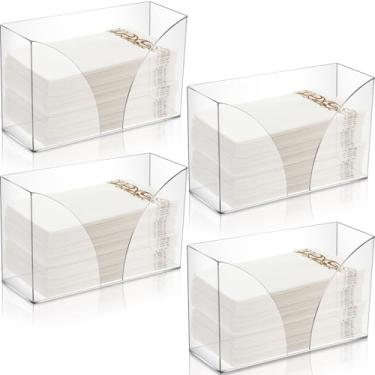Imagem de RattanView Dispensador de toalha de papel, 4 peças, porta-guardanapos de acrílico para bancada, dispensador de papel dobrado, bandeja descartável de toalha de mão, suportes de guardanapos com três