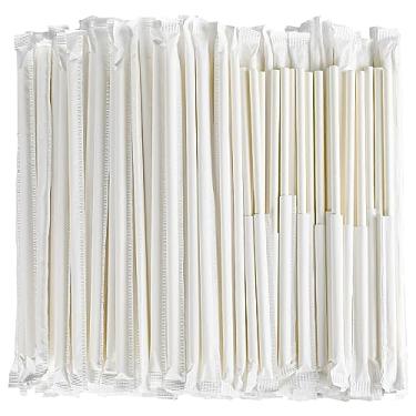 Imagem de Canudos de papel branco embalados individualmente para beber – 1000 unidades, 19,6 x 0,6 cm – coquetéis, café, suco, leite, bares e restaurantes