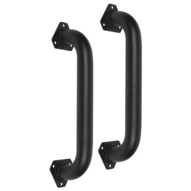 Imagem de Purife Pacote com 2 trilhos de mão triangulares pretos antiderrapantes de 3,5 m para uso interno – Barra de apoio de tubo de aço de 30 cm para escadas, trilhos de degraus externos, alças de segurança