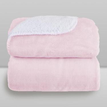 Imagem de Cobertor Donna Laço Bebê 110x90 cm Microfibra Plush com Sherpa, Rosa, 