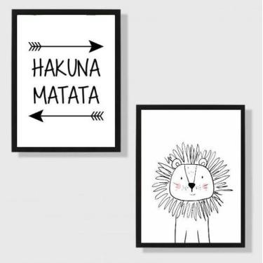 Imagem de Kit 2 Quadros Hakuna Matata Leãozinho 33x24cm - Quadros On-line, Madei