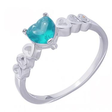 Imagem de Anel De Noivado Solitário Prata 925 Coração Verde Turmalina - DR Joias