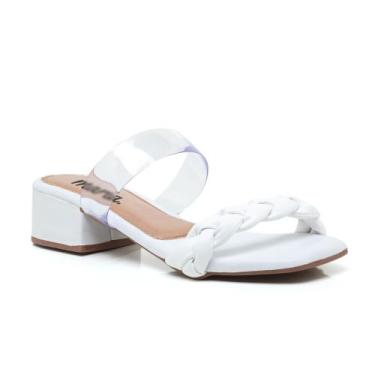 Imagem de Sandália Tamanco Salto Grosso Médio Cristal Vinil Transparente Moda - 