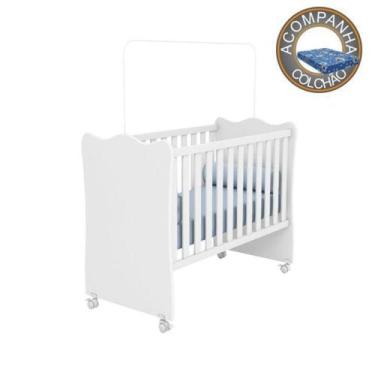 Imagem de Berço Simples com Rodízios e Colchão 60 cm Physical Doce Sonho Branco 