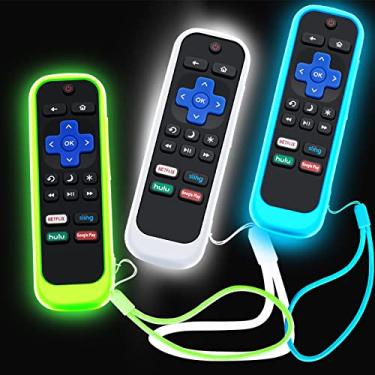 Imagem de 3Pack Case for Roku Remote, Cover for TCL Roku TV Steaming Stick/Hisense/Express Replacement Controller Universal Silicone Sleeve Skin Glow in The Dark Green Blue White