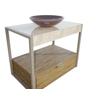 Imagem de Gabinete Galatas 71,2cm X 68cm 10cm Altura MDF Amendoreira, Tampo Marmo , Cuba Cristal Bronze