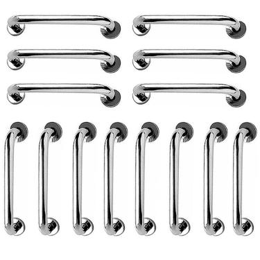 Imagem de Barra de Apoio Alça Inox 40cm Kit 14 Unidades Banheiro Deficiente Acessibilidade Idoso Cadeirante Suporte Resistente Corrimao Escada