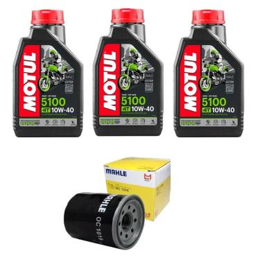 Imagem de Kit Troca De Óleo 3X Motul 5100 10W-40 4T 1L 534 + 1 Filtro Mahle Xj6