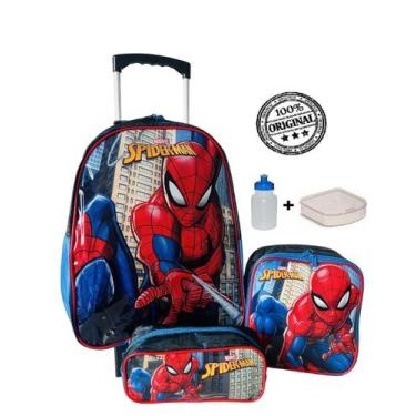 Imagem de Mochila Homem Aranha De Rodinhas + Estojo + Lancheira - Xeryus