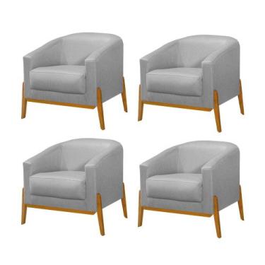 Imagem de Kit 4 Poltronas Living Base em Madeira Maciça Flórida Linho Cinza - VI