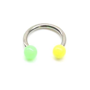 Imagem de Piercing Ferradura Aço Cirúrgico Bolinhas em Acrílico Verde ou Amarela