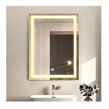 Imagem de Espelho jateado iluminado com led quente e touch 100x80cm vertical - W