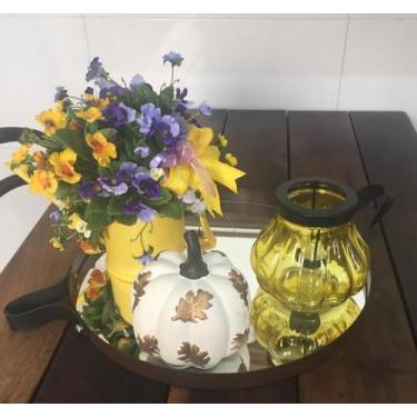 Imagem de Bandeja redonda espelhada com alça preta 50cm - Woodglass