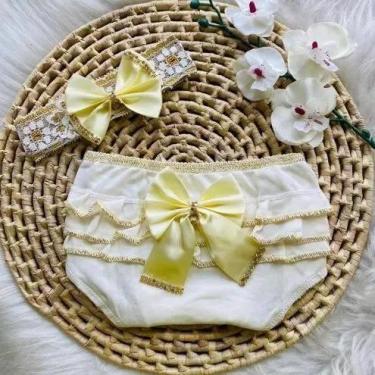 Imagem de Kit Calcinha Bunda Rica Bebê Tapa Fralda Luxo com Laço de Cabelo - DB 