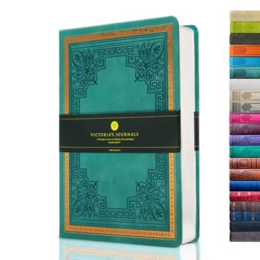 Imagem de VICTORIA'S JOURNALS Leatherette Vintage Journal Hard Cover Forrado Notebook Old Looking Travel Diary Turquoise Teal, 5,7" x 8,1", Teal