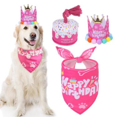 Imagem de Mihachi Artigos de festa de aniversário para cães – Brinquedo de bolo de aniversário para artigos de festa, ótimo presente de aniversário para cães pequenos, médios, grandes, meninas, meninos, rosa
