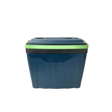 Imagem de Mini Cooler Pratico De Plastico Caixa Térmica Compacta Portatil 7 Litros Cabem 10 Latas de 350ml Com Descanso de Copo Cor Azul com Alça Verde
