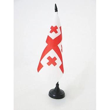 Imagem de Bandeira de mesa com cruz de sepulcro sagrado de Jerusalém - bandeira de mesa católica de 15 x 15 cm - bastão de plástico preto e base