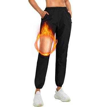 Imagem de Calça de moletom feminina Junlan Sauna terno para academia treino sauna Perda de peso Ternos de suor (calça preta, GG)