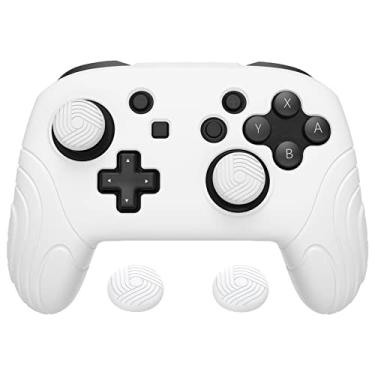 Imagem de PlayVital Samurai Edition Ergonomic Silicone Skin Protective Case for Nintendo Switch Pro Controller, Soft Anti-slip Controller Grip Protector for Nintendo Switch Pro with Thumb Grip Caps - White