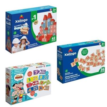 Imagem de Kit Alfabetização Brinquedo Pedagógico Educativos Em Madeira Blocos, Alfabeto e Números