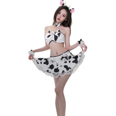 Imagem de QNCLO Pijama feminino cosplay anime vaca sexy Kawaii lingerie japonesa, Preto, branco, One Size