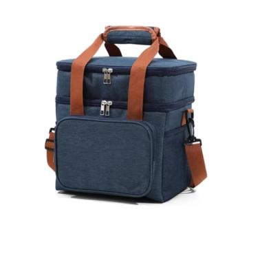 Imagem de Bolsa Térmica Com Alça Transversal 2 Compartimentos Marmita Lancheira Trabalho Passeio Academia - Azul