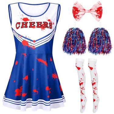 Imagem de SATINIOR 4 Pcs Cheerleader Halloween Costume for Women Adult Zombie Bloody Outfit Fancy Dress for Halloween Party(Blue Blood,Large)