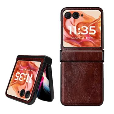 Imagem de shingtomua Para Motorola Razr 2024 [Não serve para Razr Plus 2024] Couro PU Capa Rígida de PC Capa à Prova de Choque Capa de Proteção de Dobradiça para Motorola Razr 50 / Razr 2024 (Café)