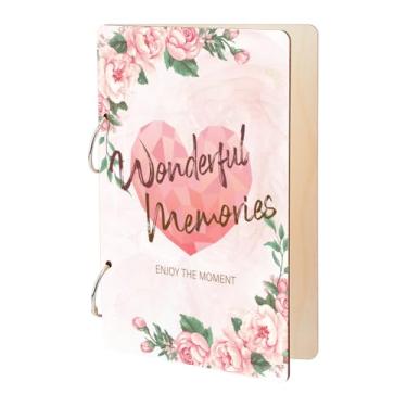 Imagem de SUPERDANT Wonderful Memories Porta-cartões comemorativos livro de planejamento de casamento fichário de folhas soltas de madeira corações amorosos álbum de fotos 2 anéis capa planejador de lembrança