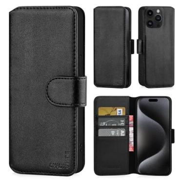 Imagem de CHALK & HIDE - Capa flip carteira de couro real para Apple iPhone 15 Pro (6,1 polegadas), com compartimento para cartão com bloqueio RFID, fecho magnético e suporte embutido - preta