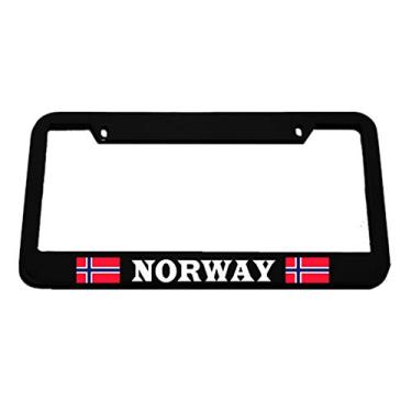 Imagem de Speedy Pros Norway Flag Norwegian Zinc Metal License Plate Frame Car Auto Tag Holder - Black 2 Holes_AB