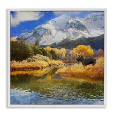 Imagem de Stupell Industries Arte de parede giclée emoldurada Moose on Dolores River por Chris Vest, moldura branca, 61 x 61 cm