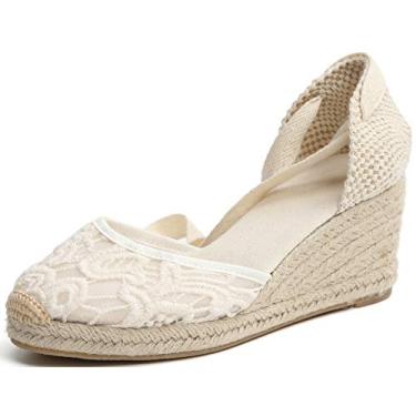 Imagem de U-lite Plataforma feminina, Renda branca - salto de 6,3 cm, 35 BR