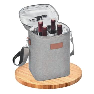 Imagem de Liz KO Bolsa Para Vinho Térmica Wine Bag Porta Vinho 4 Garrafas Multiuso Cinza