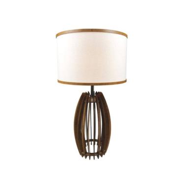 Imagem de Abajur Madeira Tambor Sala Mesa Quarto Cabeceira De Cama