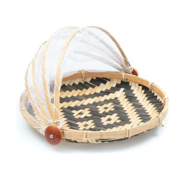 Imagem de Cesto de Pão Porta Pães e Bolos Redondo Bambu Tela Retrátil 30cm - Mun