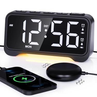 Imagem de ROCAM Despertador Com Vibração Alta Para Pessoas Que Dormem Pesadamente Com Agitador De Cama Sob O Travesseiro, Deficientes Auditivos/Surdos/Adolescentes, Alarmes Duplos, Data Ajustável, Luz Noturna