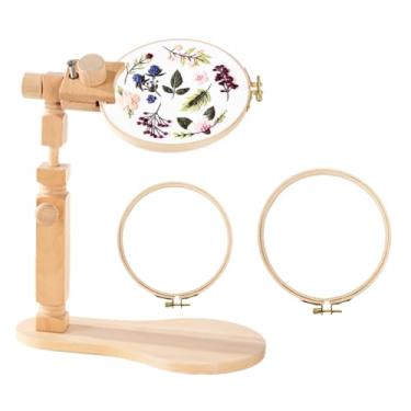 Imagem de S SHERBO Suporte Ajustável Para Bastidor De Bordado Com 2 Aros De 6'' E 7'', Bastidor Giratório Para Ponto Cruz Em Madeira De Faia, Suporte Para Bordado Sem As Mãos, Suporte De Madeira Natural Sólid