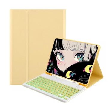 Imagem de Adequado para iPad Pro caixa protetora de tablet de 11 polegadas com teclado (2018/2020/2021/2022), teclado ultra fino (Luz de fundo amarela, Versão retroiluminada)