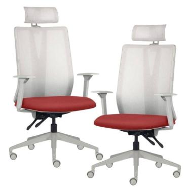 Imagem de Kit 2 Cadeiras Escritório Giratória Presidente Flow F02 Base Cinza Sintético Vermelho - Lyam Decor