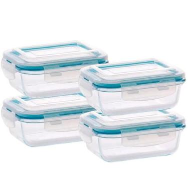 Imagem de Conjunto 4 Potes 1520ml Vidro Hermetico Microondas Forno Marmita 4 Tra