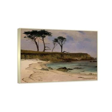 Imagem de Emoldurado - Arte de parede famosa - Reprodução de pinturas famosas de Bierstadt - Impressão em tela - Fotos decorativas de sala de estar de escritório (Sea Cove) 40 x 56 cm (15,8 x 22,0 pol)