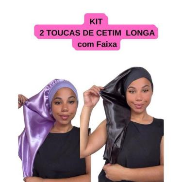 Imagem de Anny Beleza - Kit 2 Toucas de Cetim Longa com Faixa Toca de Cetim para