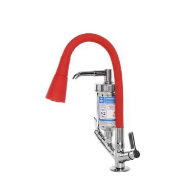 Imagem de Torneira Filtro Gourmet Flexível Cozinha Bancada Vermelho - Um Novo Co
